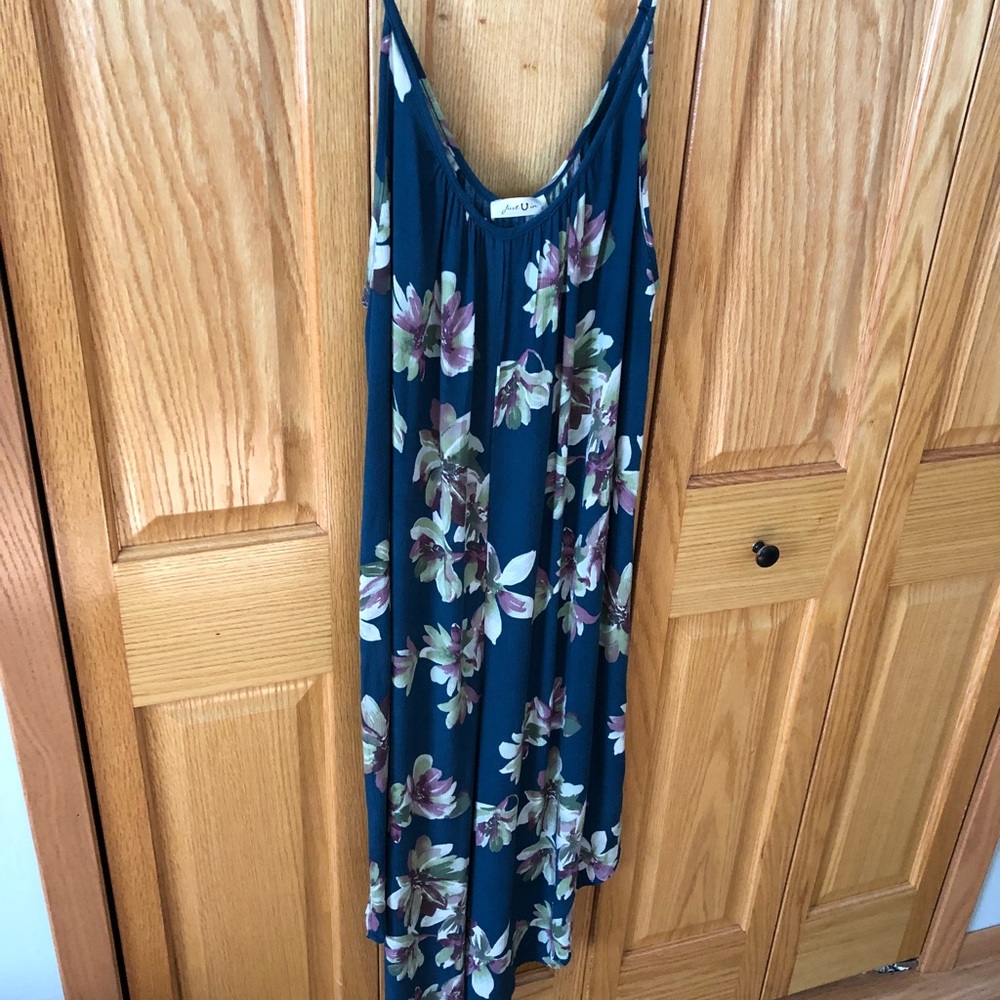Teal floral spaghetti strap jumpsuit. Just In brand.Size L. Mid calf len…